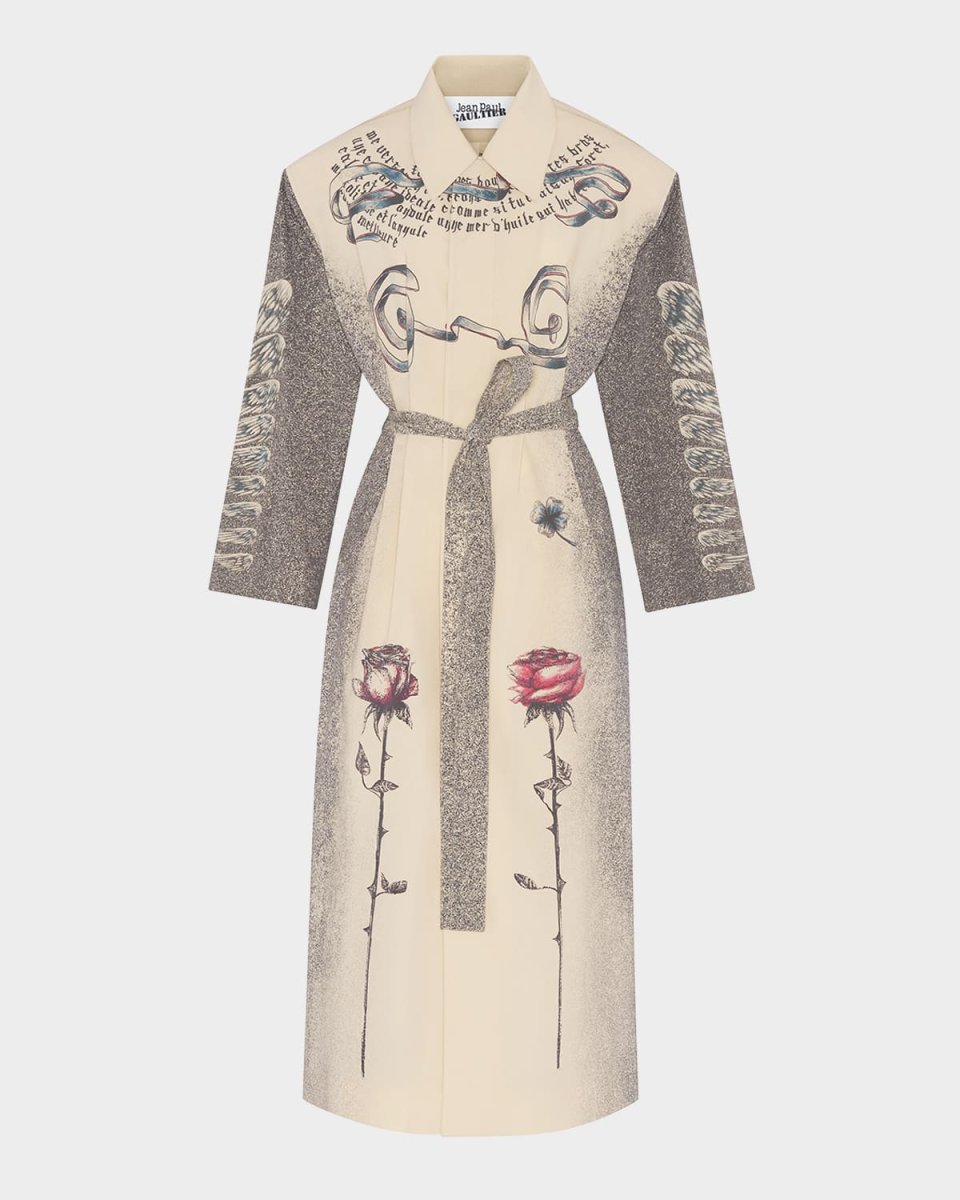 Tattoo Printed Lightweight Trench Coat
